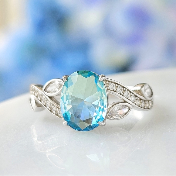 Blue & Teal Tourmaline Oval Ring, 925 Sterling Silver Charmed Aroma - Picture 4 of 5